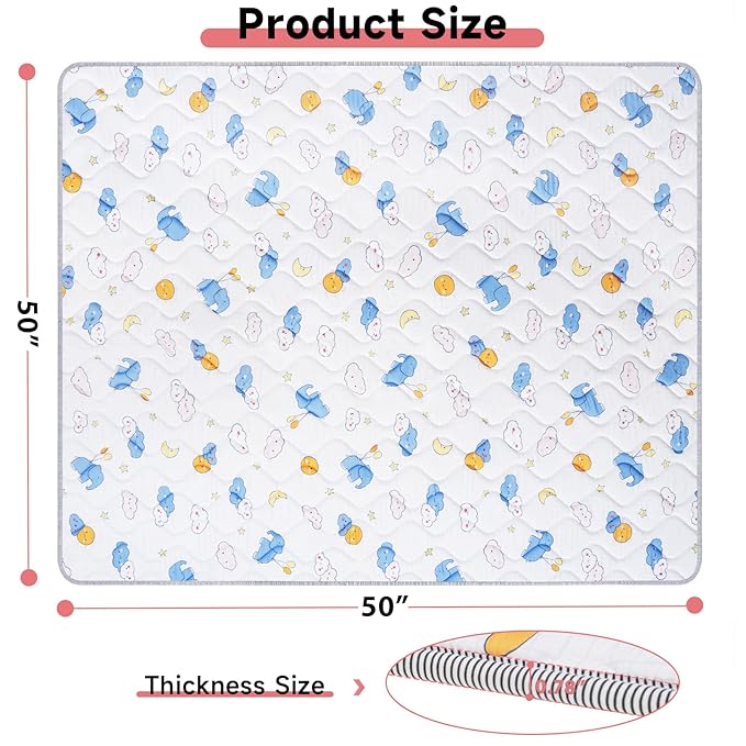 Baby Play Mat, 50’’ x 50’’ Soft Baby Floor Mat Thicker Foam Play Mat for Babies, Foldable Baby Playpen Mat Crawling Mat, Non-Slip & Machine Washable, Cushioned Play Mat for Babies (Elephant Design)