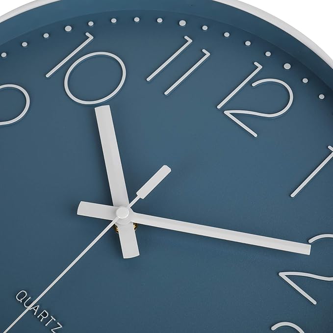 Large Wall Clock Decor for Pool Patio Home Bedroom Living Room (Blue 13.5 Inch)