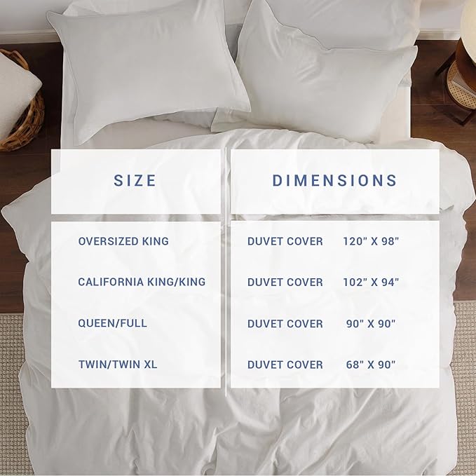 Kotton Culture 100% Washed Cotton Duvet Cover Set King Size- 600 Thread Count Comforter Cover, Soft Linen Feel, Luxury,3-Pc Set with Zipper Closure & Corner Ties (Washed Cotton White, King 102"X94")