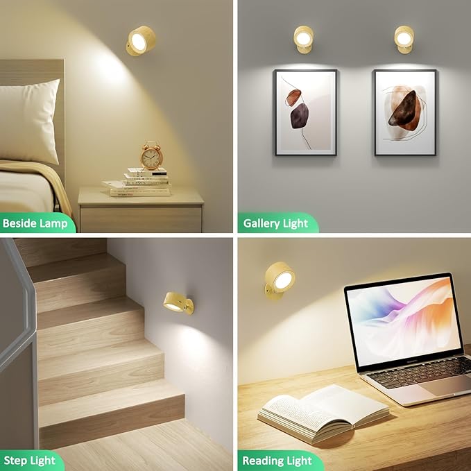 Lightbiz LED Wall Sconces, Wall Mounted Lamp with Remote Rechargeable Battery Operated, 3 Color Temperatures & Dimmable Wall Lights Magnetic 360° Rotation Wireless Light