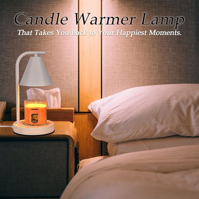 Candle Warmer Lamp, Electric Candle Lamp Warmer Birthday for Mom Women Home Bedroom Decor Dimmable Wax Melt Warmer for Scented Wax with 2 Bulbs, Jar Candles (White)