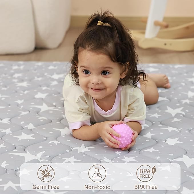 Viviland Baby Play Mat 50" x 50", Extra Thick Big Baby Mat for Baby/Toddler, Non-Slip & Machine Washable (Grey Star)