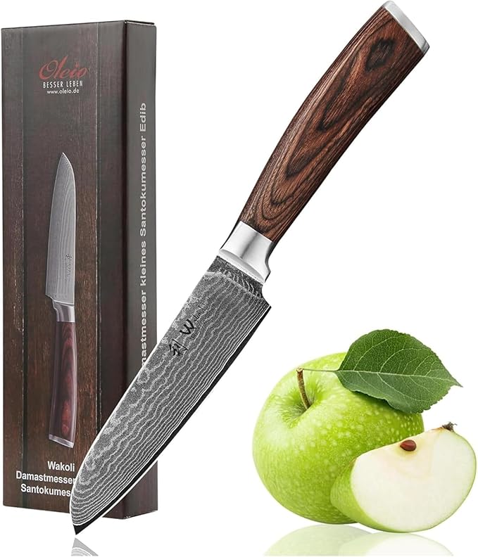 Wakoli Damascus Small Santoku Knife 5-inch - 67-Layer VG10 Core Steel, Razor Sharp Blade with Pakkawood Handle, Multi-Purpose Kitchen Knife for Meat, Vegetables & All Tasks (EDIB)
