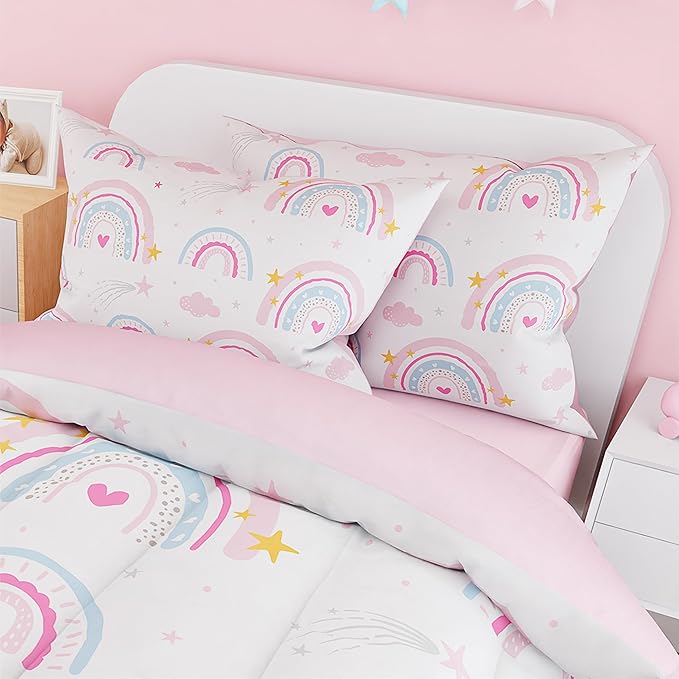 SANDJEST Rainbow Duvet Cover Sets Twin Size for Kids Girls, Include 1 Polyester Comforter Cover 68x86 Inches and 1 Pillowcase 20x26 Inches, Comforter Not Included, Gift for Christmas Birthday