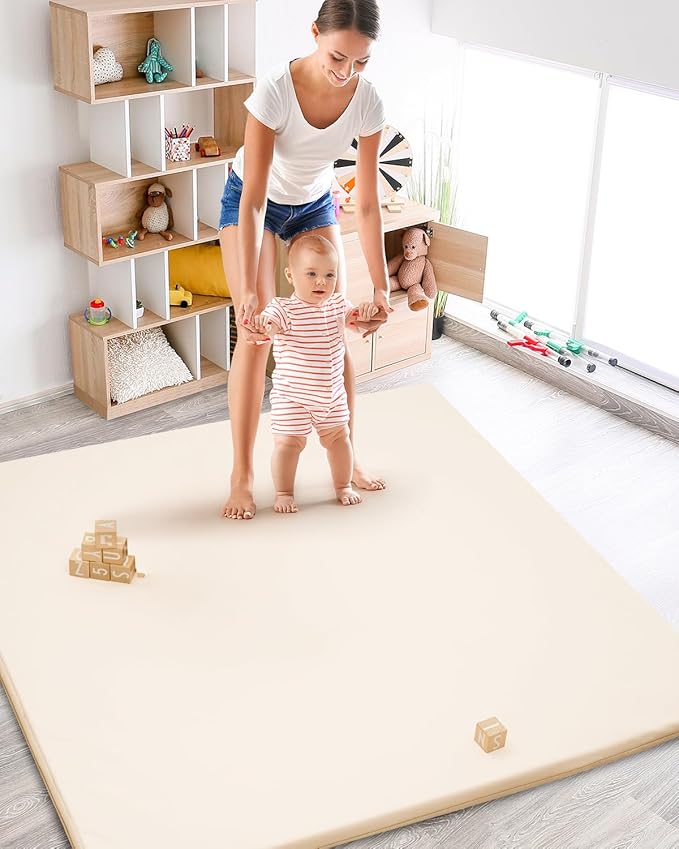 1.2" Padded Baby Play Mat 50x50 Playpen Mat- Extra Thick Waterproof Vegan Leather for Infants and Toddlers, Soft and Easy-to-Clean Floor Mat for Crawling & Play