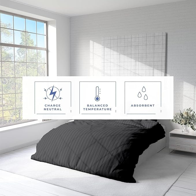 Kotton Culture 120"x98" 3 Pc Oversized King Duvet Cover Set 100% Egyptian Cotton - 600 TC Comforter Cover, Zipper Closure & Corner Ties - Fits Large King Inserts (Oversized King,Striped Dark Grey)