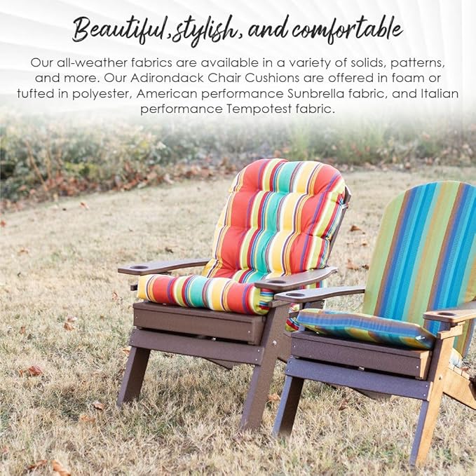 RSH DECOR: Tufted Adirondack Chair Cushion | 42.5” x 21” | All-Weather Spun Fabric | Water and Fade-Resistant | Outdoor Cushion for Patio Furniture | Coral & White Stripe