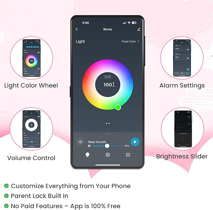 Bumble & Bright Go & Glow Bunny App Control Kids Alarm Clock – Digital Sleep Trainer with USB-C Corded, 8 Night Light Colors, 6 Soothing Sounds, 12/24H Routine Trainer, Gift for Boys & Girls