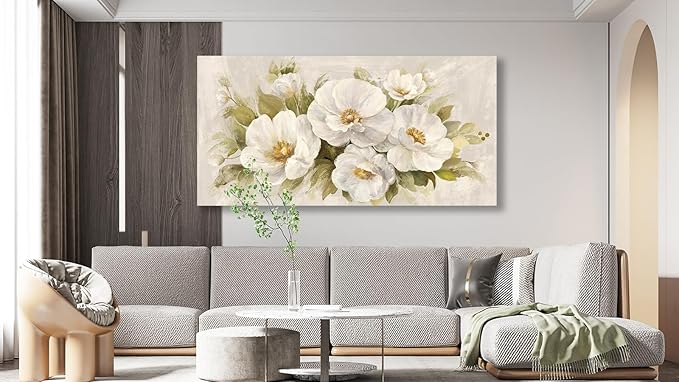 yearainn Abstract Flowers Canvas Wall Art - Beige Flower Pictures Blooming Floral Painting Wall Decor Minimalist Peony Printing Artwork for Living Room Bedroom Home Office Decorations 20" x 40"