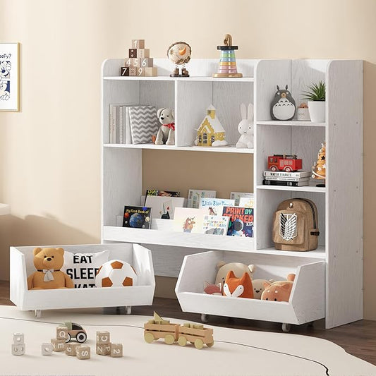 Bookshelf and Toy Storage Organizer, Toy Storage Cabinet for Boys and Girls, Muti-Functional Kids Display Bookcase and Storage Bin with Moveable Drawers, Children Toddler Kids Room