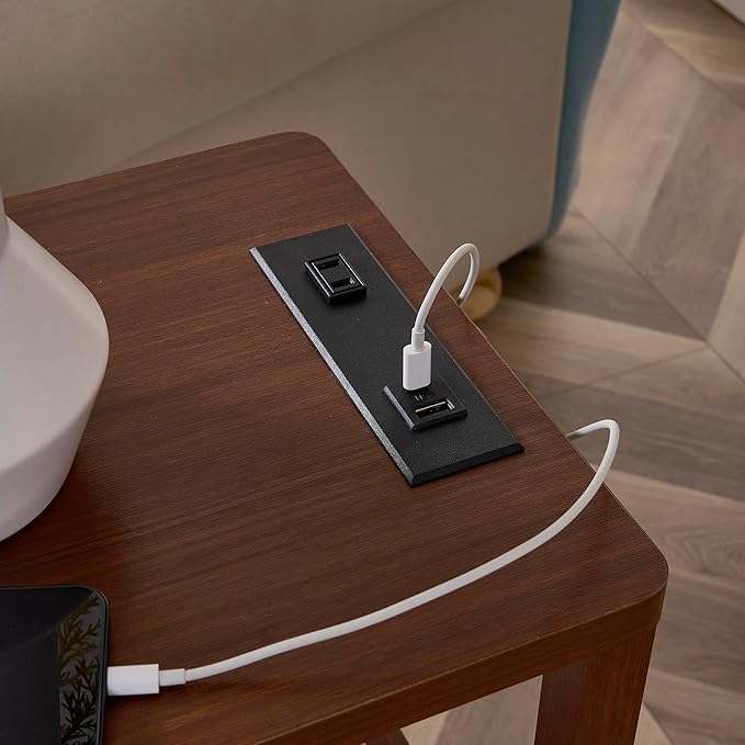 FENLO Nightstand with Charging Station, Small End Table with Charging, Side Table with Storage – Minimalist Nightstand for Bedroom, Living Room, or Small Spaces Flare
