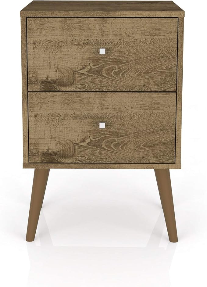 Manhattan Comfort Liberty Mid Century Modern Nightstand with Drawers, Bedside Table for Bedroom and Living Room, Night Stand Accent Decor, Easy Assembly, Brown