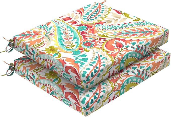 Set of 2 Outdoor Square Chair Cushions 18.5"x16"x2" for Patio, Water Resistant Patio Dining Seat Pads Replacement for Kitchen Garden and Outdoor Furniture Decoration - Pretty Paisley