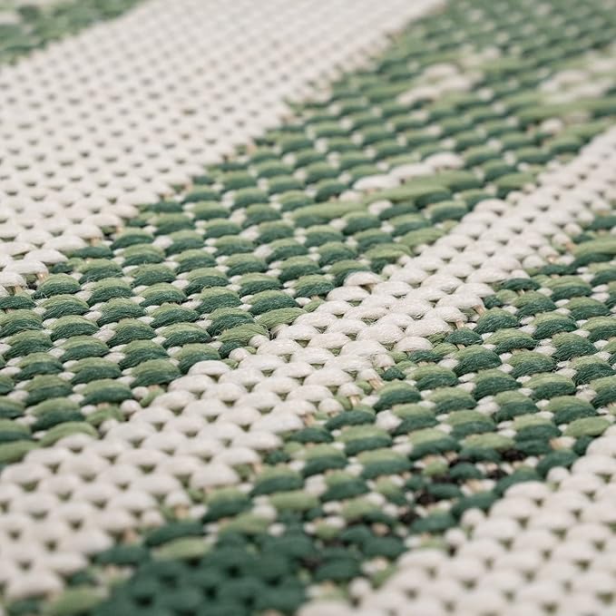Outdoor Rug Beige Green with Floral Palm Leaf Design Waterproof, Size: 6'7" x 9'6"