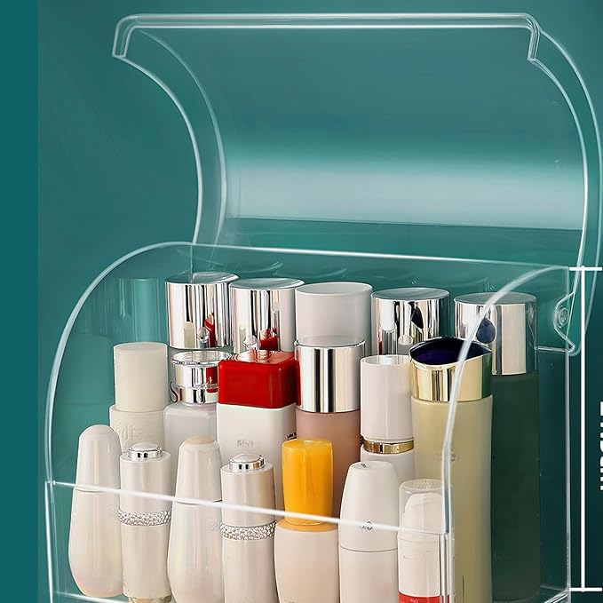 Large Acrylic Makeup Organizer With Lid Portable Dustproof And Waterproof Cosmetic Storage Drawers Box For Women (Clear, 12.5in x 9.5in x 6.3in)