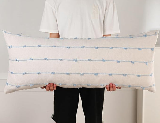 Long Lumbar Throw Pillow Cover 14x36,Stripe Pattern Cotton Blue Boho Extra Long Decorative Pillow Cover Pillow Case Cushion Cover for Bed Sofa Couch Farmhouse,Skinny Modern Accent
