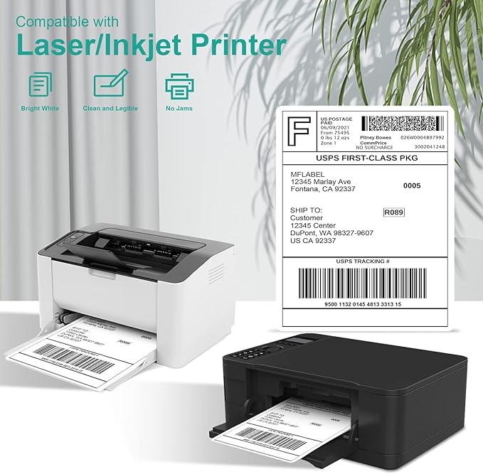 MFLABEL Full Sheet Sticker Label, Address Sticker, White Matte Label Paper, 8-1/2" x 11" Shipping Labels for Laser & Inkjet Printer (400 Labels, 400 Sheets)