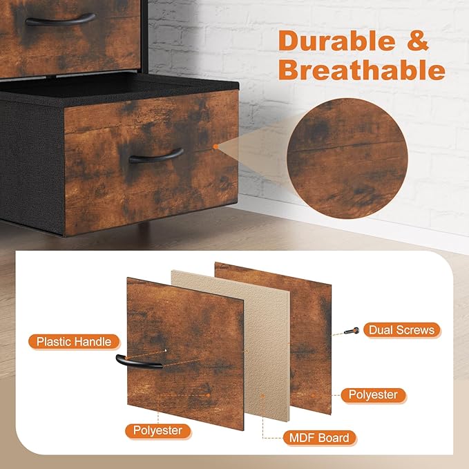 Sweetcrispy 6 Drawer Dresser for Bedroom, Fabric Chest of Drawers Dressers, Storage Tower Unit with Fabric Bins, Bedroom Dresser for Closet, Living Room, Hallway, Wood Top, Steel Frame, Brown