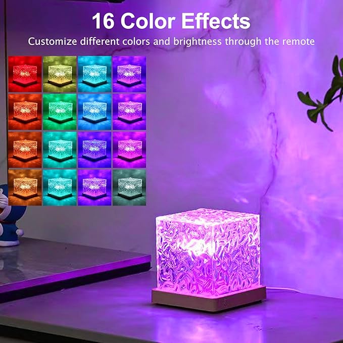 Aurora Glow Lamp,Ocean Wave Projector Light Ocean Lava Lamp Luminorthe Cube Northern Lights Cube with 16 Colors and Dynamic Ripple Effect for Living Room Bedroom Decor - 5.1inch