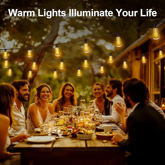 Outdoor String LED Patio Lights - 100Ft 30M Outside Waterproof Light with Remote Dimmable ST38 Shatterproof Bulb Connectable Hanging Outdoor Electric Lighting for Backyard Yard Gazebo Porch Party