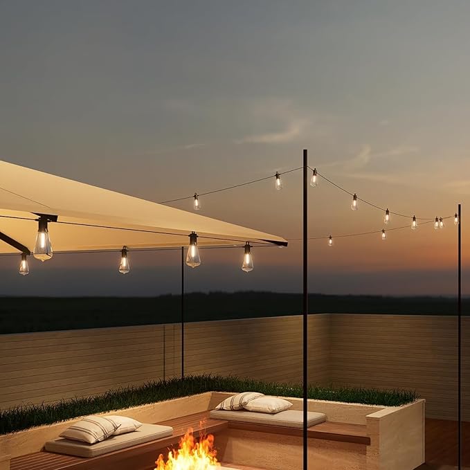 Outdoor String Lights 100 ft, LED Patio Lights with 52（50+2 Spare ST38 Shatterproof Bulbs, IP 65 Waterproof, Outside Hanging Light for Cafe Bistro Backyard