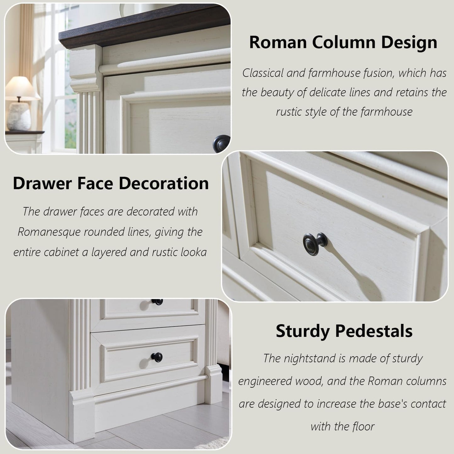 Aitjunz Farmhouse 8 Drawers Dresser for Bedroom, 61" Wide Large Dressers & Chests of Drawers w/Roman Column, Storage Dressers Organizer for Bedroom, Hallway, Living Room, White