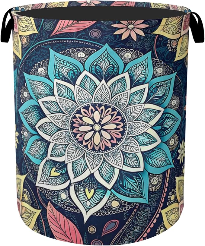 Bohemian Flowers Laundry Basket - Heavy Duty 60L Dirty Clothes Organizer, Water Resistant Foldable Hamper for Men Women