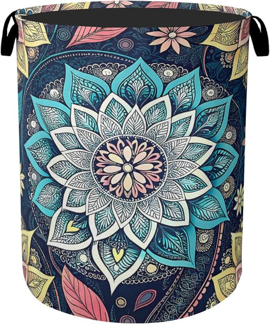 Bohemian Flowers Laundry Basket - Heavy Duty 60L Dirty Clothes Organizer, Water Resistant Foldable Hamper for Men Women