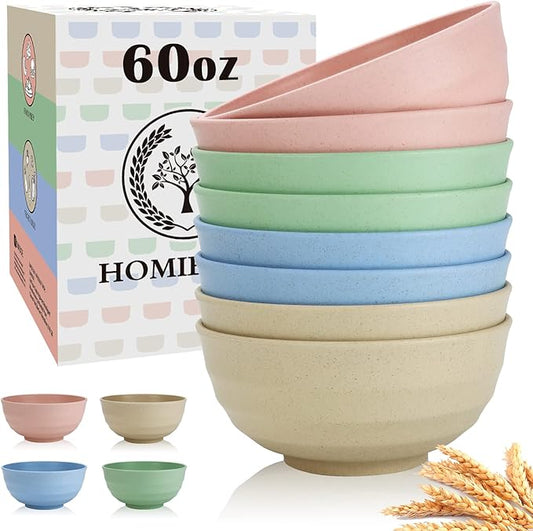 60 OZ Big Salad Bowls,Large Soup Bowl Set of 8,Wheat Straw Bowls,Serving Bowl for Wedding Parties,Microwave and Dishwasher Safe Bowl for Salad,Soup,Serving,Oatmeal Big Bowls for Kitchen - Light Color