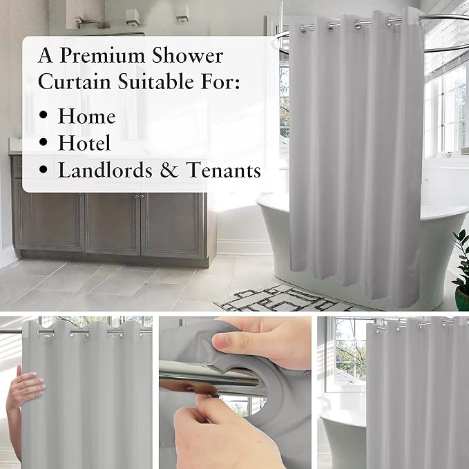 No Hook Grey Shower Curtain or Liner 78" Length - Soft Microfiber 78" Long Fabric Shower Curtain Liner Set, Machine Washable & Water Repellent, Gray, 71x80