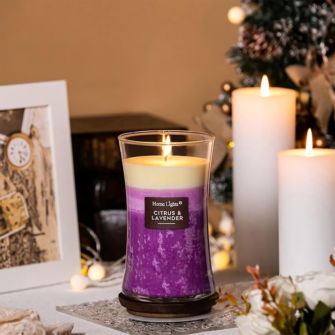 HomeLights 3-Layer Candles for Home Scented, 21.52 OZ Natural Soy Wax Scented Candles Burns Up to 100 Hours, Large Jar, Citrus & Lavender