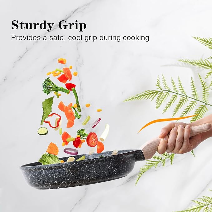 Nonstick Frying Pan, 12.5 Inch Large Skillet, Granite Cooking Pan, Healthy and Non Toxic, Induction Compatible, PFOA Free