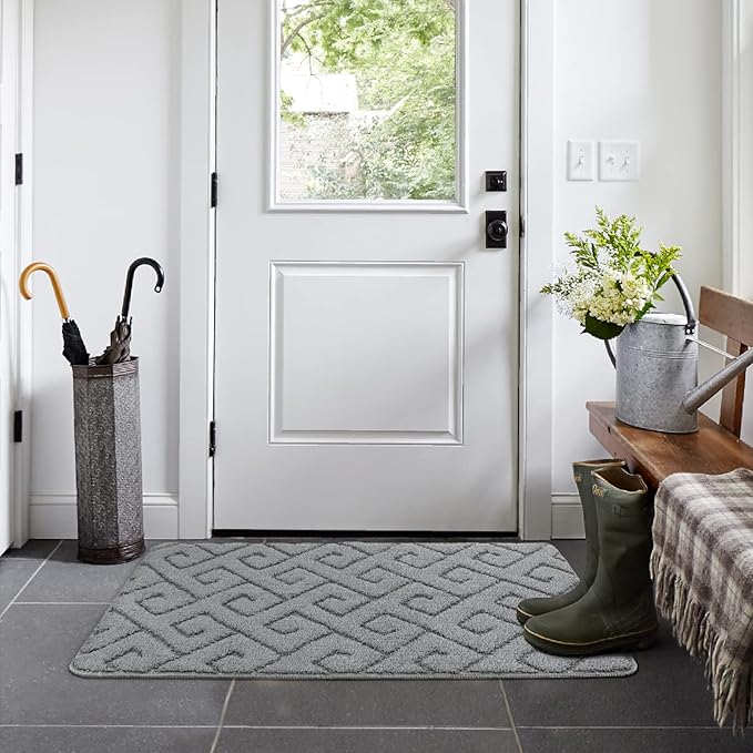Walensee Indoor Doormat, Front Door Mat for Entrance (32"x48"Light Grey) Machine Washable Entryway Rug, Non Slip Trapper Door Rugs Absorbent Dirt Low Profile Shoes Scraper Inside Floor Mats for Entry
