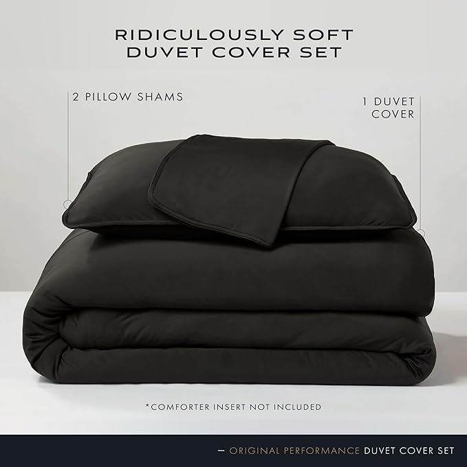 SHEEX Original Performance Cooling Duvet Cover Set, Lightweight Full/Queen Duvet Cover with 2 Standard Pillow Shams, Black