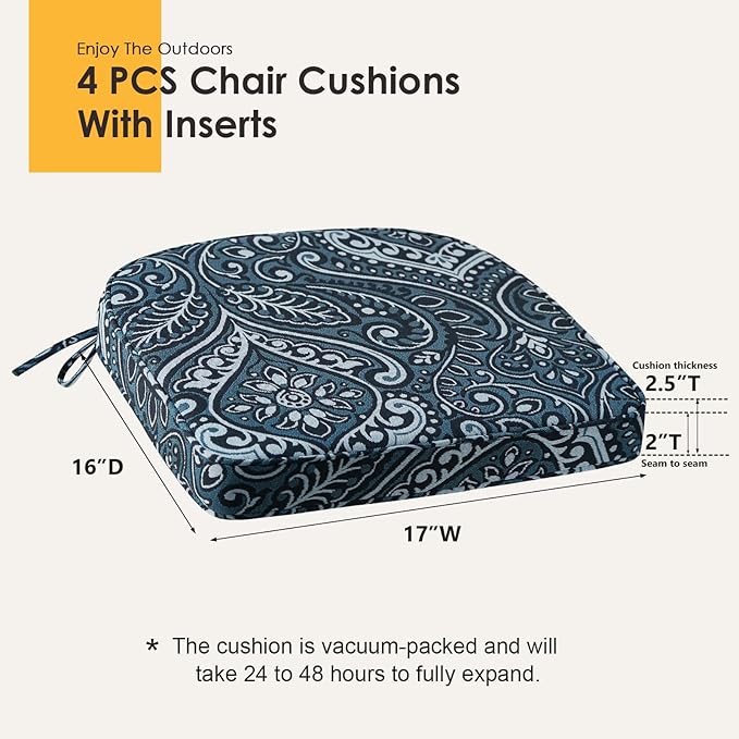 Outdoor Round Corner Seat Cushion, 17"x16"x2", Set of 4, Non Slip Seat Cushion Pads with Removable Cover for Patio Furniture, Garden Yard Lawn, Warm Taupe