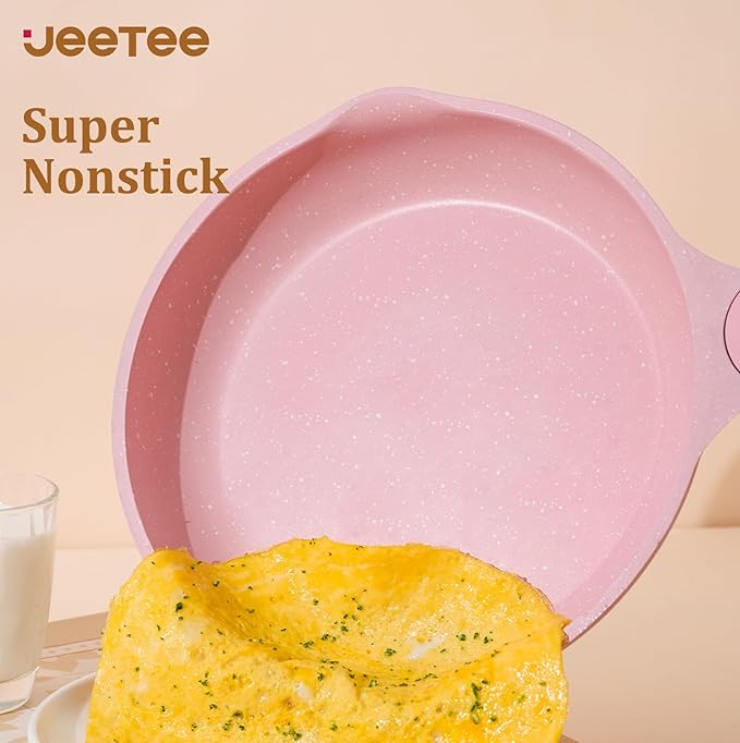 JEETEE Pink Pots and Pans Set Nonstick 23pcs, Healthy Kitchen Cookware Sets, Induction Cooking Set Pink Frying Pans, Saucepans, Sauté & Griddle & Crepe Pan (PFOA Free)