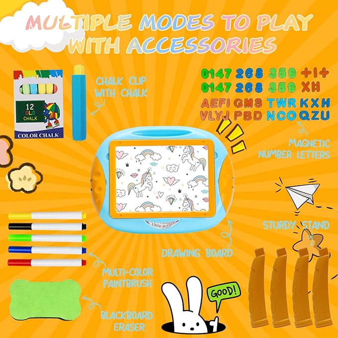 Toy for 1-2 Year Old Boys,Toddlers Toys with Magnetic Letters and Numbers, Art Easel for Kids 1 2 Year Old, Boy Birthday Christmas Gifts (Blue,Orange)