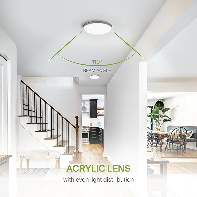 ASD LED 12" Round Flush Mount Ceiling Light Fixture, Low Profile Surface Lighting | 5CCT, Dimmable, Ultra-Thin, ETL Listed | 24W 1900LM 2700-6000K 120V | Kitchen, Hallway Lamp | Nickel, 12 Pack