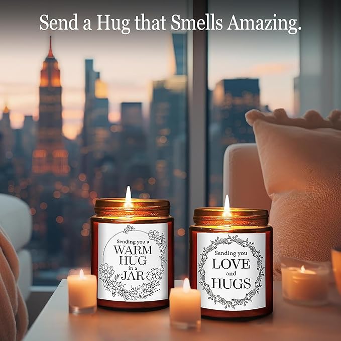 Sending You Love & Hugs Candle - Friendship Gifts for Women, Men, Best Friend, Sister - Relaxing Gifts for Her, Him - Natural Soy Wax Jasmine Essential Oil Calming Candles for Stress Relief