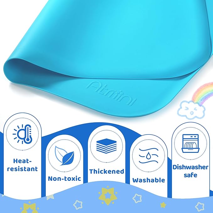 Silicone Craft Mats for Kids 24"x16"– with Raised Lip & Non-Slip | Reusable Silicone Art Mat for Play Sand, Painting, DIY Crafts | Durable Design (Blue)