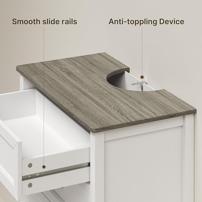 Gizoon 5 Drawer Dresser, 44.8" H Wood Chest of Drawers, White Dresser for Bedroom, with Smooth Rail, Metal Handles, Anti-tip Device, Modern Chest, for Living Room, Hallway, Grey