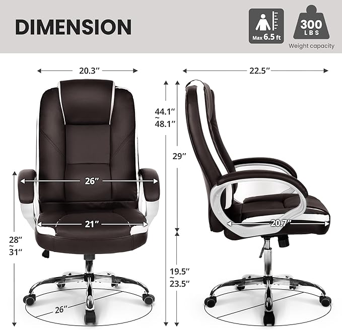 NEO CHAIR Office Desk Ergonomic Gaming Chair High Back Adjustable Computer Chair with Wheels and Lumbar Support Comfy Leather Executive Swivel (Brown)