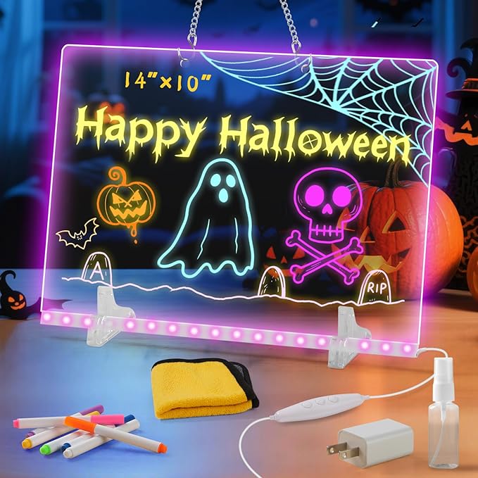 Lumiboard Led Drawing Board with 7 Colors,14"X10" Acrylic Dry Erase Board with Light, Include Adapter, Hanging Chain, Led Drawing Board for Kids with Stand,Birthday and Halloween Gifts for Kids
