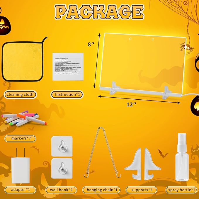 Lumiboard Led Drawing Board with 7 Colors,12"X8" Acrylic Dry Erase Board with Light, Include Adapter, Hanging Chain, Led Drawing Board for Kids with Stand,Birthday and Halloween Gifts for Kids
