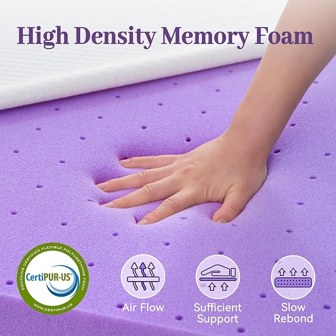 SINWEEK 2 Inch Gel Memory Foam Mattress Topper Queen Size, Ventilated High Density Pad for Back Pain, Bed Topper with Removable Soft Cover, CertiPUR-US Certified