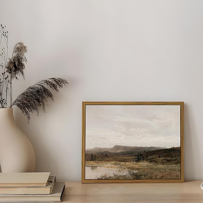 Floating Framed Vintage Canvas Wall Art Decor – Scenic Landscape Paintings Pictures Prints, Nature Countryside Wall Decor for Living Room Bedroom Office and Home Decoration 8x10 inch