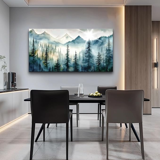 Lapremoly Fog Forest Landscape Pictures Large Wall Art For Living Room Bedroom Canvas Prints Wall Decor Office Modern Wall Painting Home Decor Artwork Blue Abstract Wall Decorations Ready To Hang