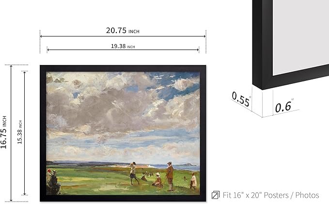 Poster Master Vintage Lady Astor Playing Golf at North Berwick Painting Print - Retro Golf Course Poster - Sports Art - Landscape Wall Design - Office or Living Room Wall Decor - 16x20 Black Framed