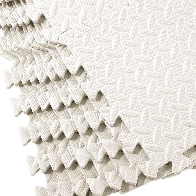 Shihanee 16 Pcs Foam Floor Baby Tiles 11.81 x 11.81 inches Foam Floor Mats Play Mats Bulk with Borders Interlocking for Kids Baby Playroom Nursery Gym（White）
