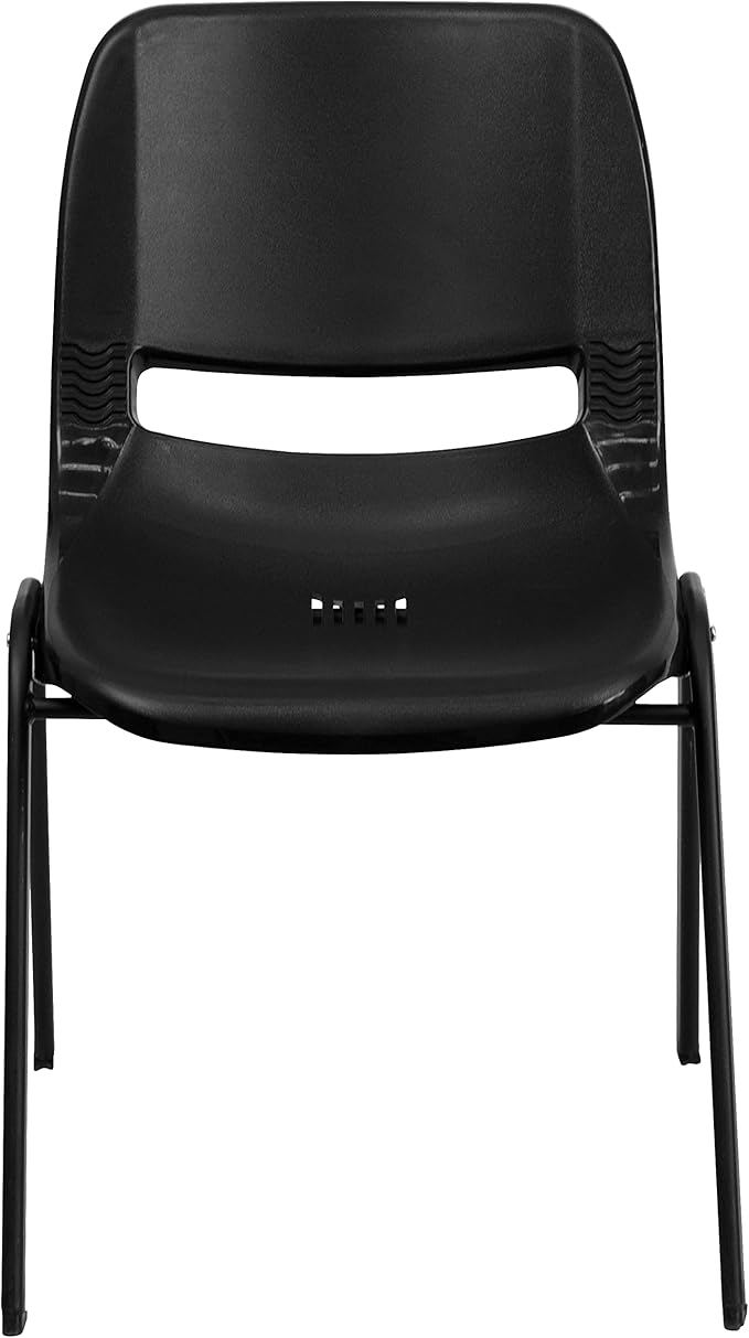 EMMA + OLIVER Black Ergonomic Shell Student Stack Chair - Classroom Chair/Office Guest Chair
